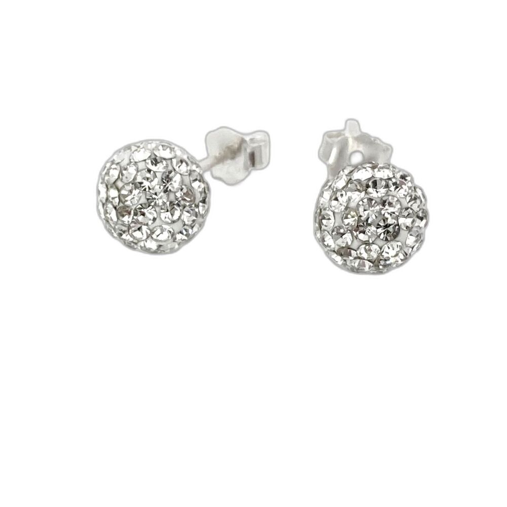 Clear Crystal Stud Earrings Sterling Silver 8mm